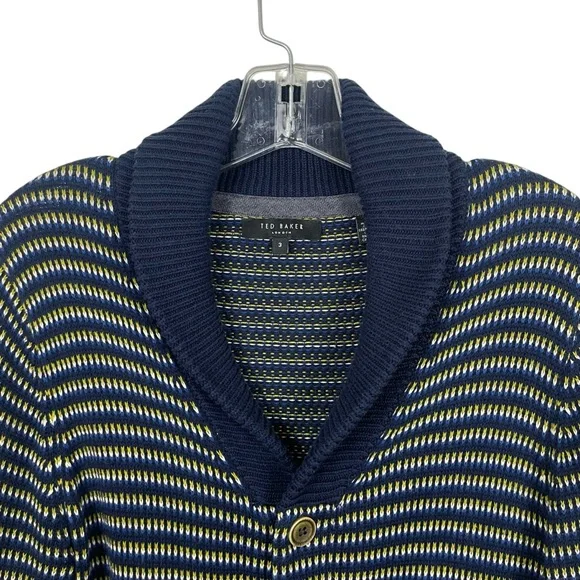 Ted Baker London Shawl Collar Button Front Cardigan w Pockets Navy Blue Sz 3 / M